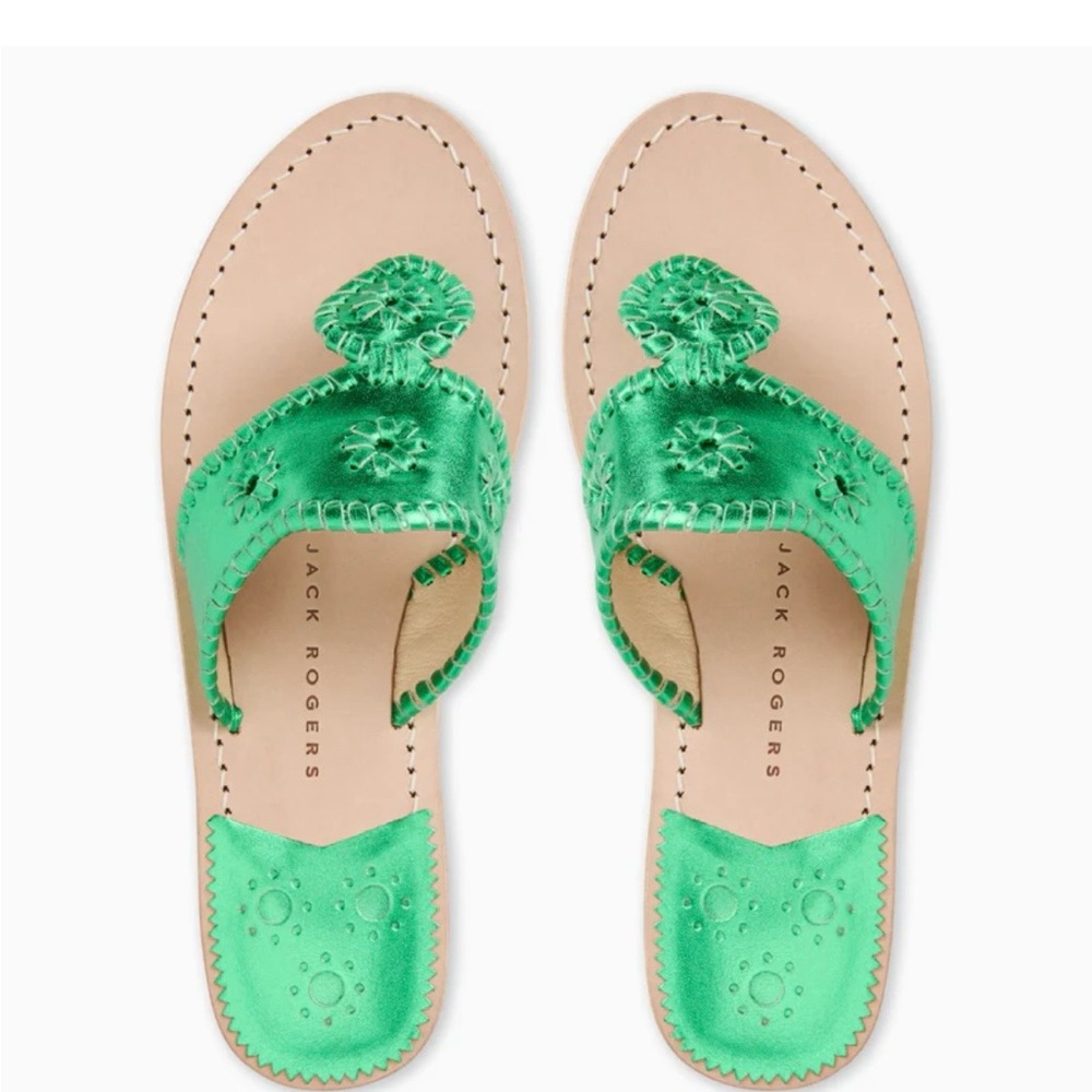 Jack Rogers Bright Emerald Metallic Leather Sandal